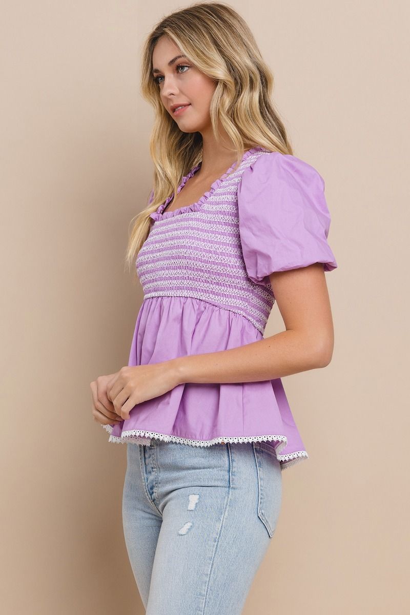 Lavender Smocked Top