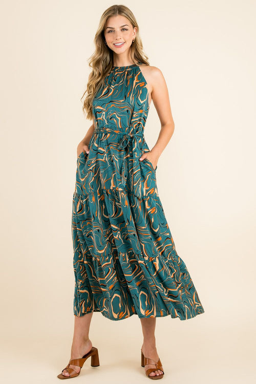 THML Abstract Halter Maxi Dress